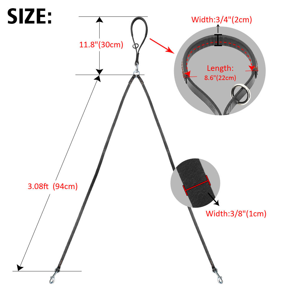 Correa Doble de Cuero Genuino Anti-Enredos para 2 Perros
