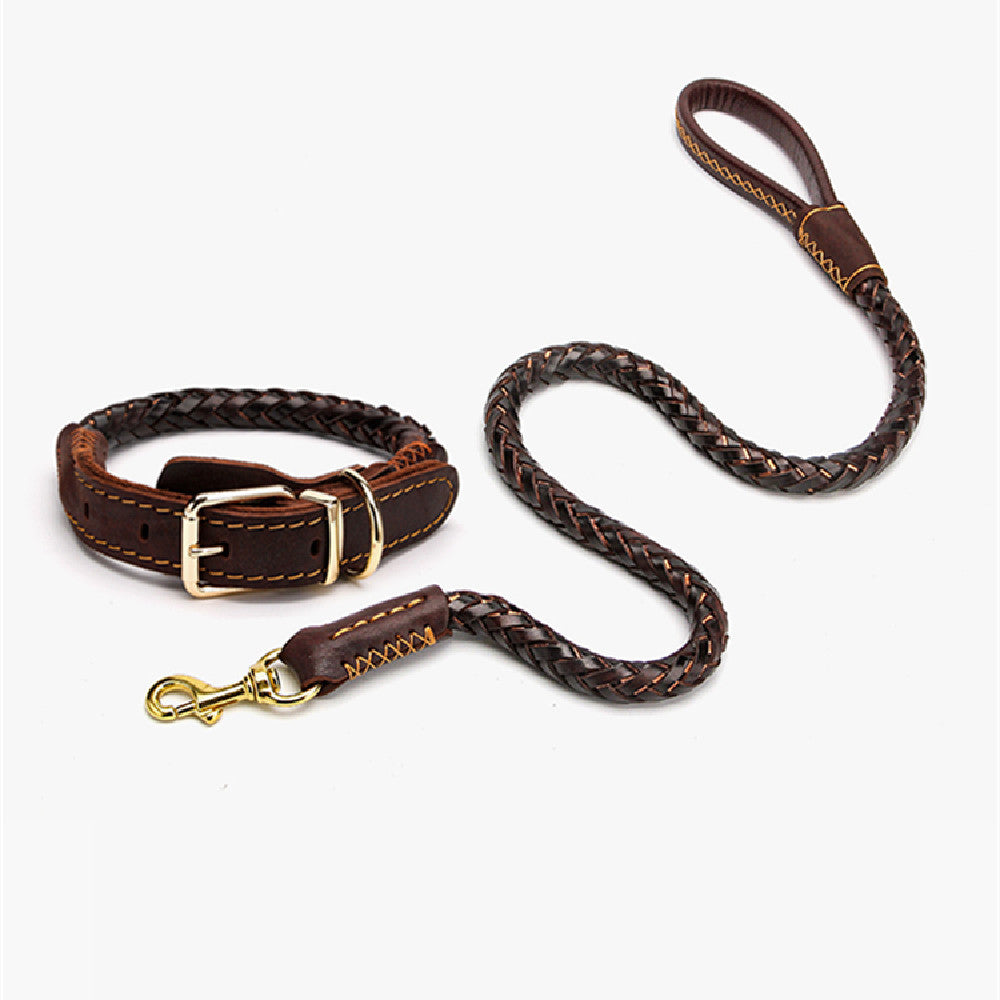 Correa y Collar de Cuero Genuino para Perros — Opciones Corta, Mediana, Larga, XL o Set Completo (Animal State)