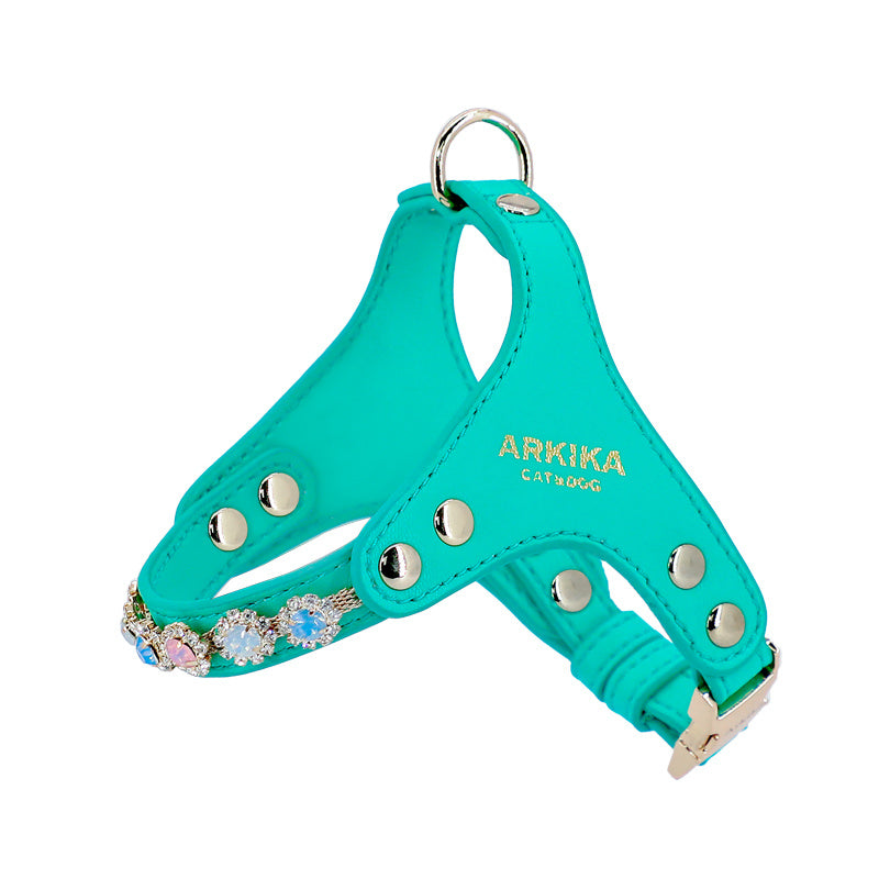 Arnés Pechera y Correa de con Diamantes para Perros – Cuero Sintético Ajustable